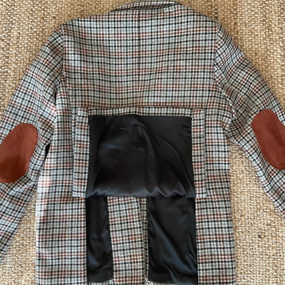 Evereve wool blend plaid Bowden small sued elbow blazer - Picture 12 of 16